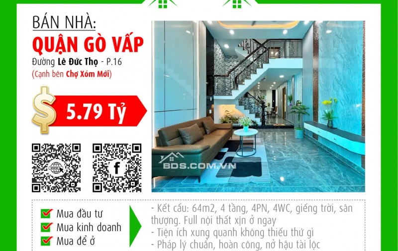 ✅  Bán nhà hẻm xe hơi, gần chợ Xóm Mới - Full nội thất, giá tốt 5.79 tỷ